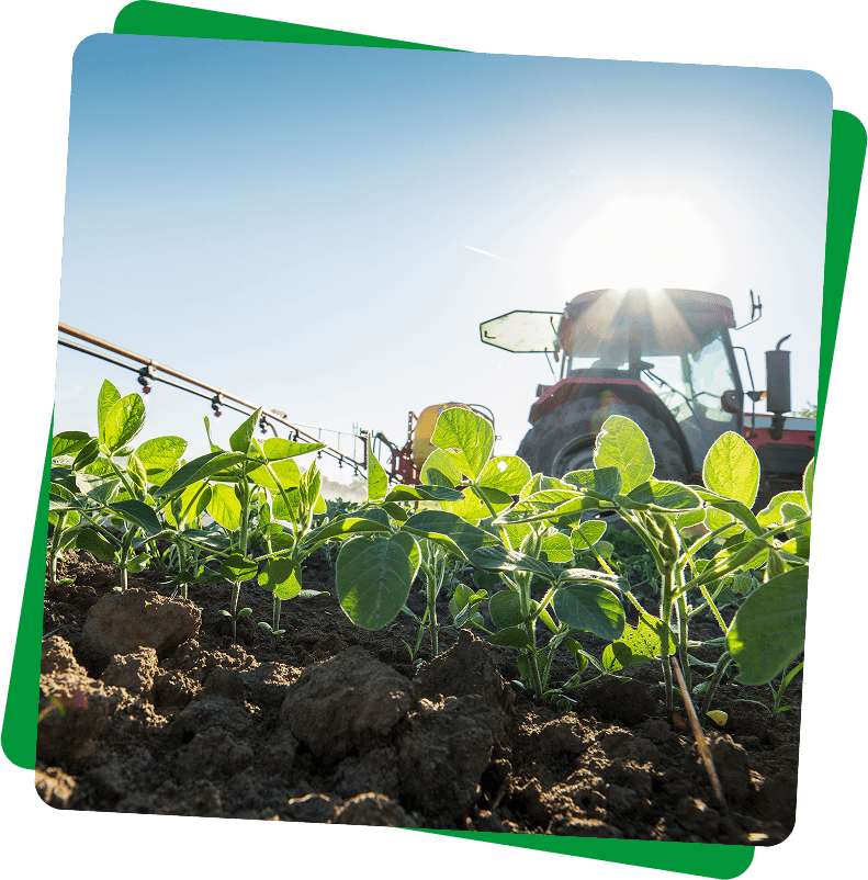 A tractor cultivating land